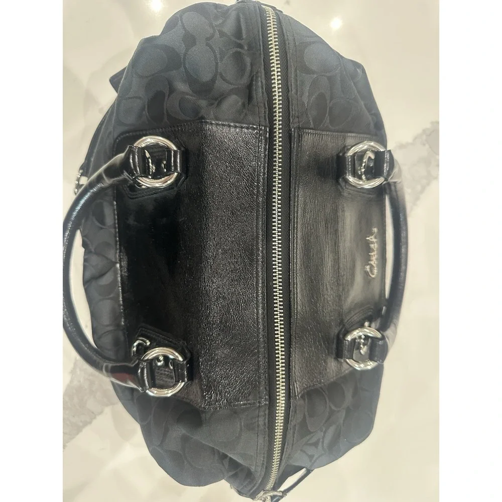 Coach Black Signature Jacquard Satchel Shoulder Crossbody Bag Patent Leather EUC